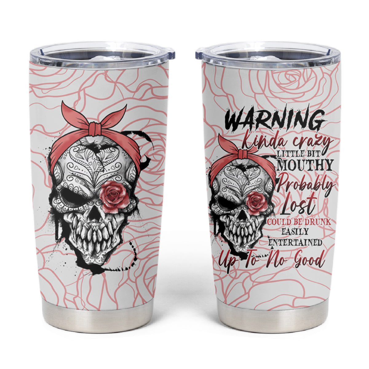 Warning Kinda Crazy Tattooed Girl Rose Tumbler Cup - Wonder Print Shop