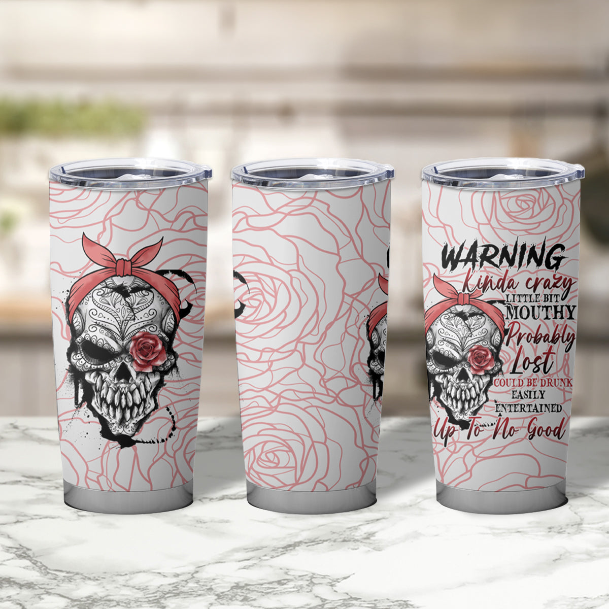 Warning Kinda Crazy Tattooed Girl Rose Tumbler Cup - Wonder Print Shop