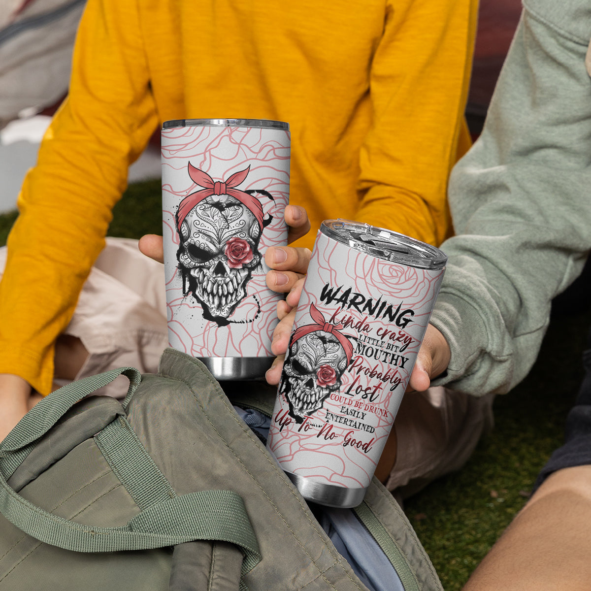 Warning Kinda Crazy Tattooed Girl Rose Tumbler Cup - Wonder Print Shop