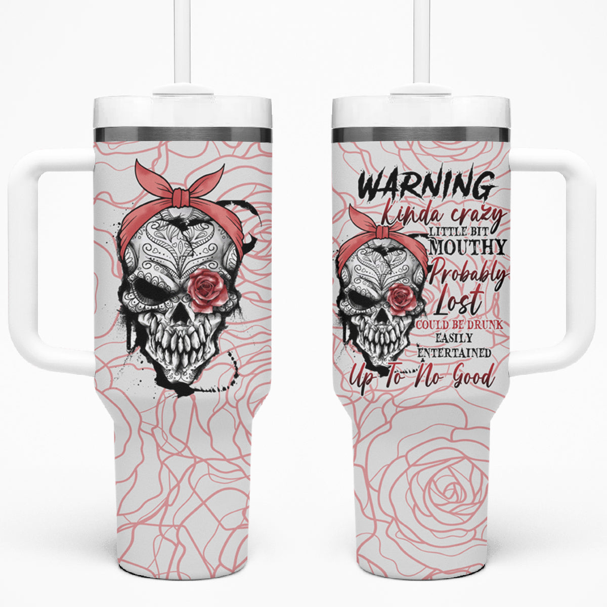 Warning Kinda Crazy Tattooed Girl Rose Tumbler With Handle - Wonder Print Shop