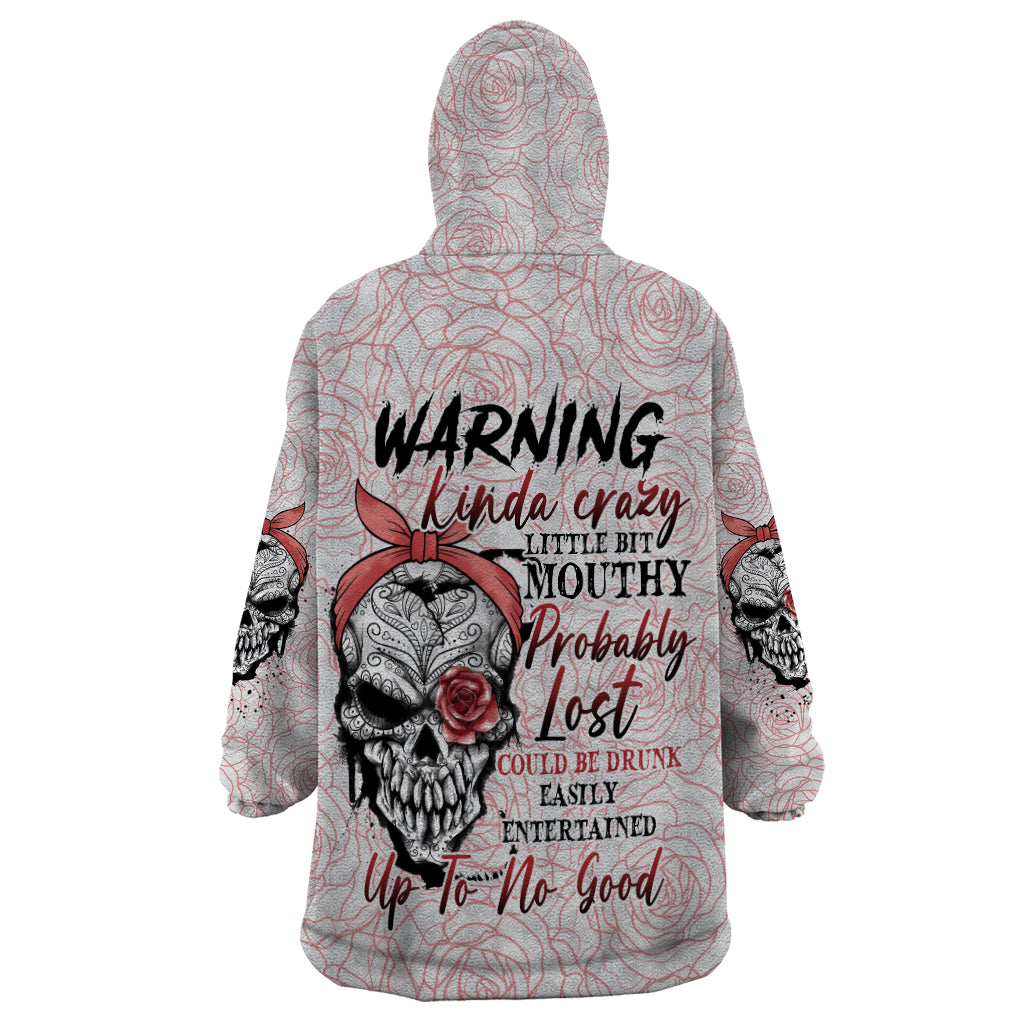 Warning Kinda Crazy Tattooed Girl Rose Wearable Blanket Hoodie - Wonder Print Shop