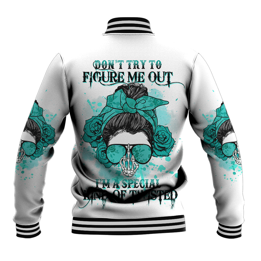 Don't Try To Figure Me Out Messy Bun Baseball Jacket - Wonder Print Shop