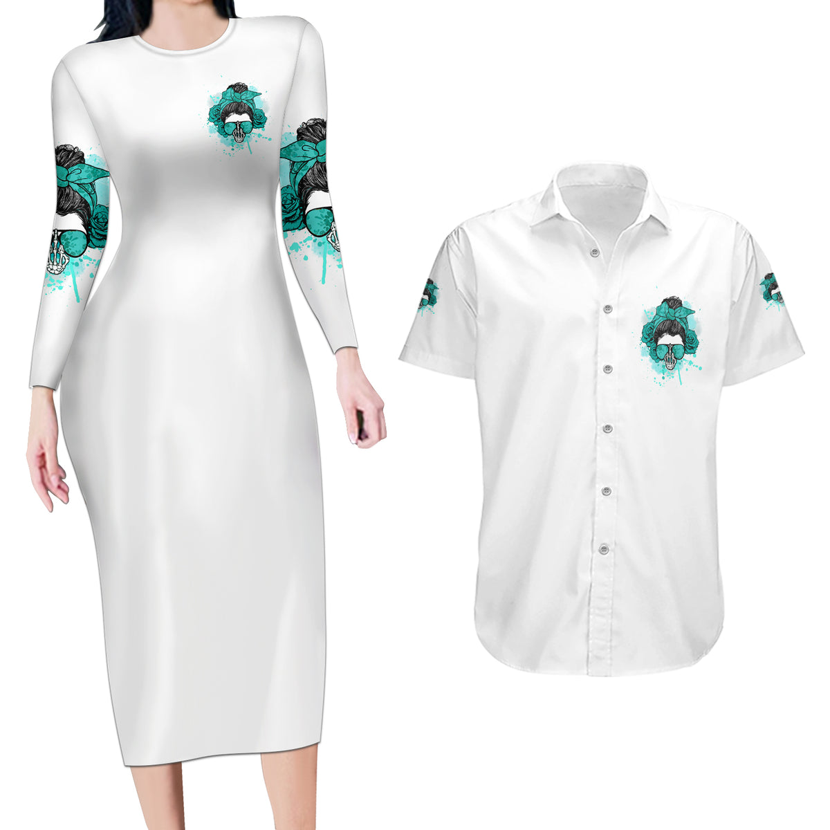 Don't Try To Figure Me Out Messy Bun Couples Matching Long Sleeve Bodycon Dress and Hawaiian Shirt - Wonder Print Shop