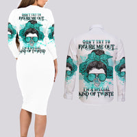 Don't Try To Figure Me Out Messy Bun Couples Matching Long Sleeve Bodycon Dress and Long Sleeve Button Shirt - Wonder Print Shop