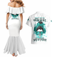 Don't Try To Figure Me Out Messy Bun Couples Matching Mermaid Dress and Hawaiian Shirt - Wonder Print Shop