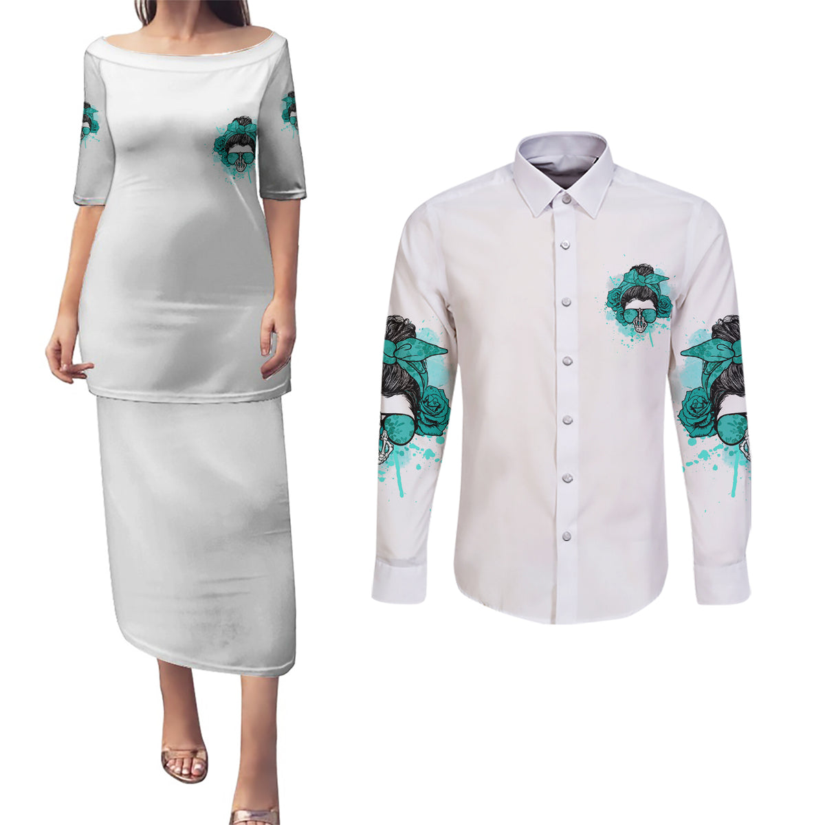 Don't Try To Figure Me Out Messy Bun Couples Matching Puletasi Dress and Long Sleeve Button Shirt - Wonder Print Shop