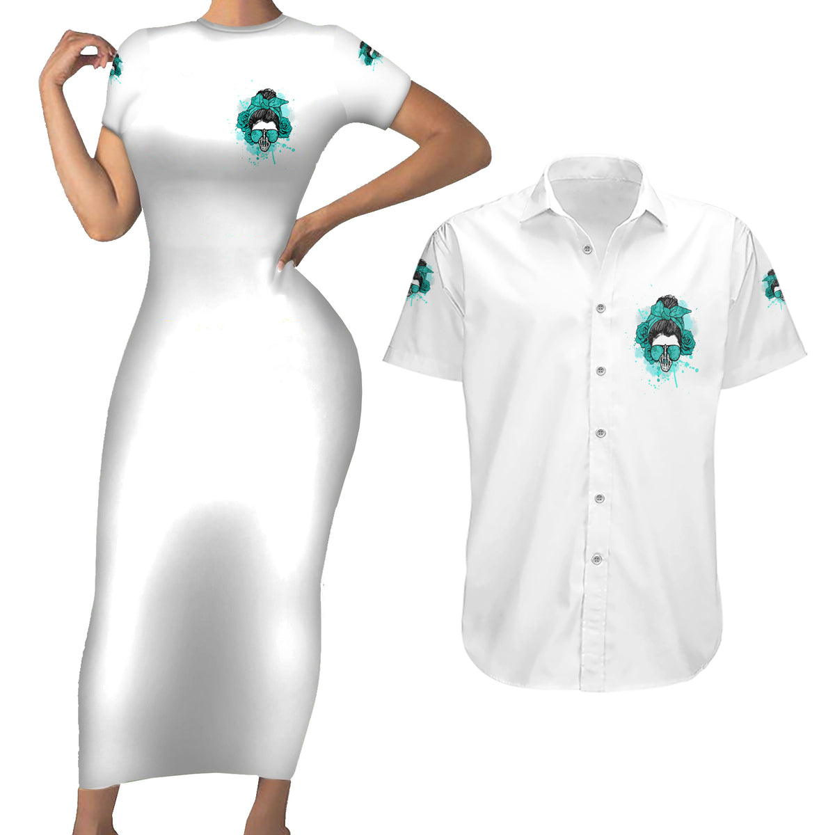 Don't Try To Figure Me Out Messy Bun Couples Matching Short Sleeve Bodycon Dress and Hawaiian Shirt - Wonder Print Shop