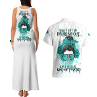 Don't Try To Figure Me Out Messy Bun Couples Matching Tank Maxi Dress and Hawaiian Shirt - Wonder Print Shop
