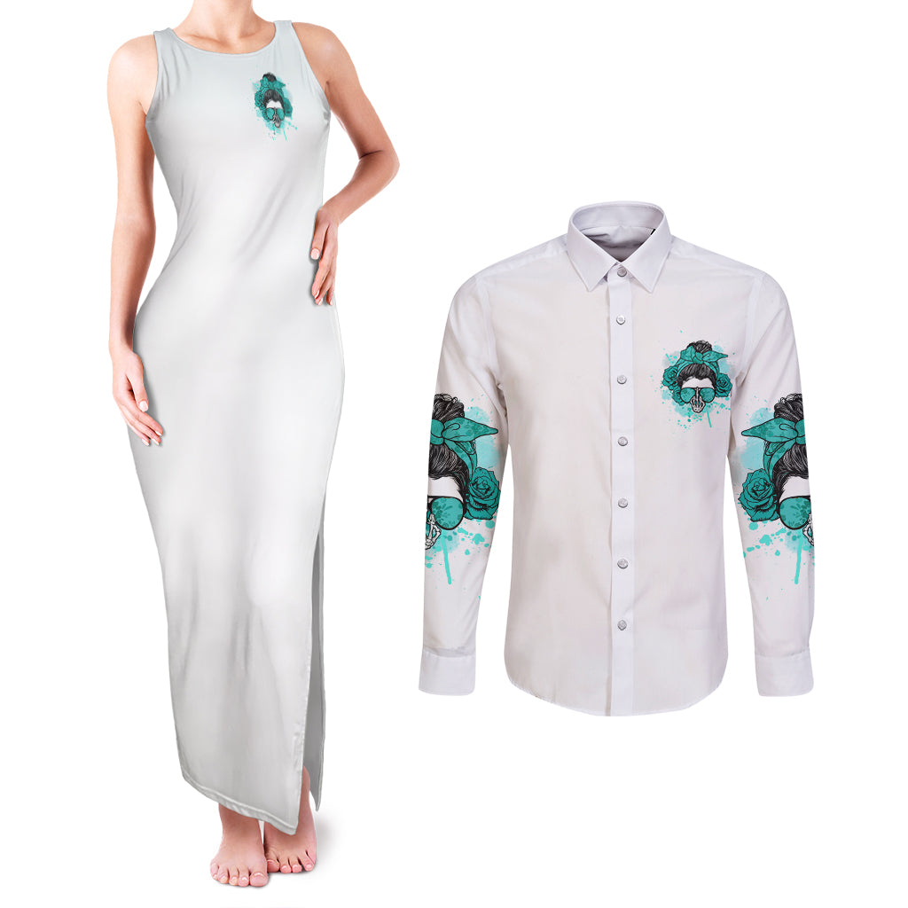 Don't Try To Figure Me Out Messy Bun Couples Matching Tank Maxi Dress and Long Sleeve Button Shirt - Wonder Print Shop