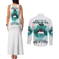 Don't Try To Figure Me Out Messy Bun Couples Matching Tank Maxi Dress and Long Sleeve Button Shirt - Wonder Print Shop