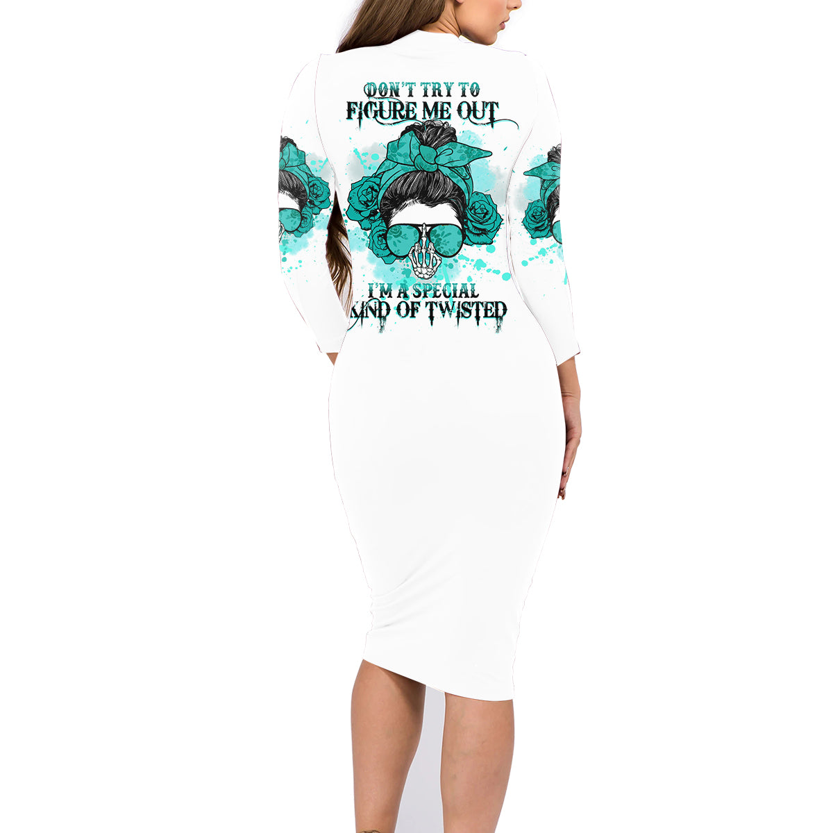 Don't Try To Figure Me Out Messy Bun Family Matching Long Sleeve Bodycon Dress and Hawaiian Shirt - Wonder Print Shop