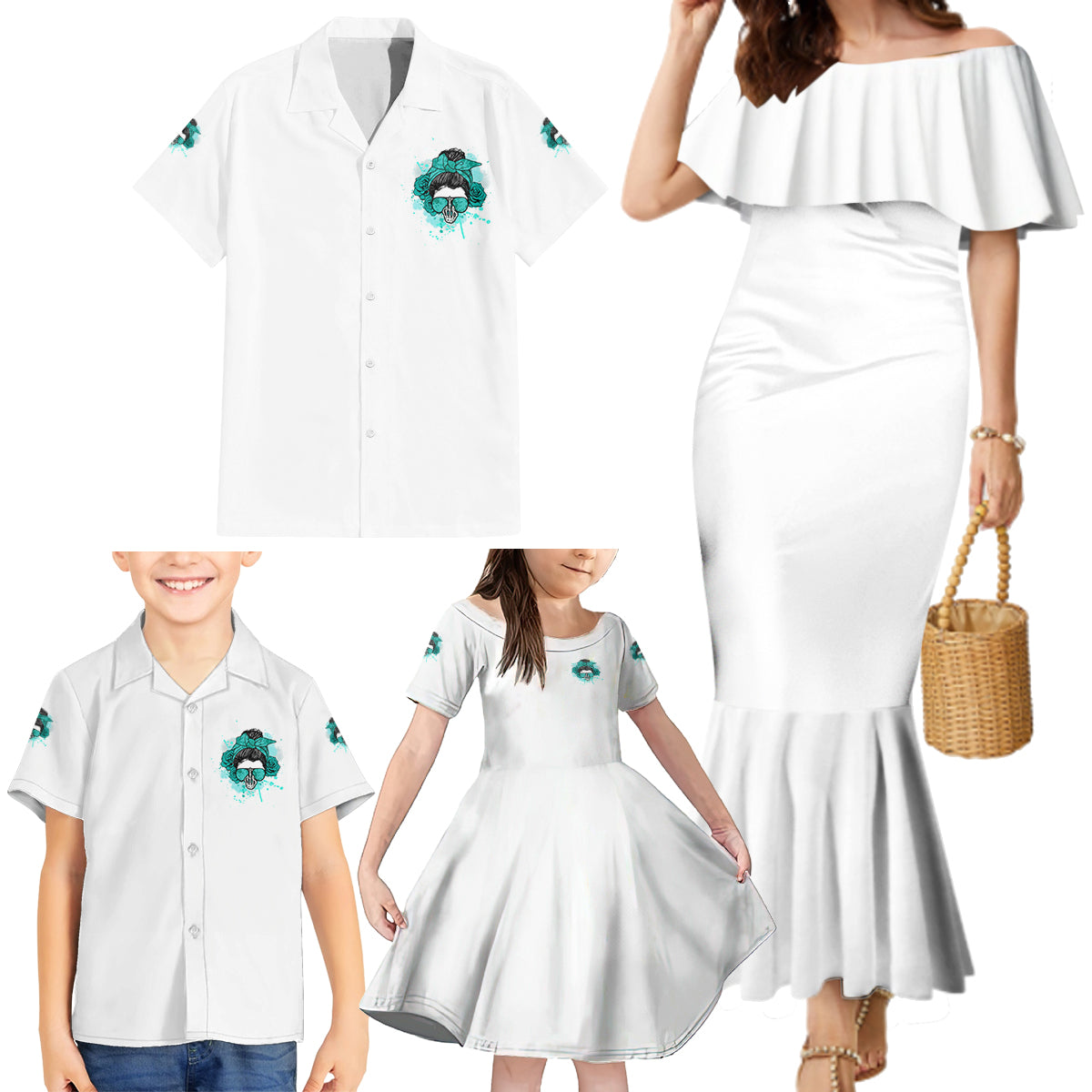 Don't Try To Figure Me Out Messy Bun Family Matching Mermaid Dress and Hawaiian Shirt - Wonder Print Shop