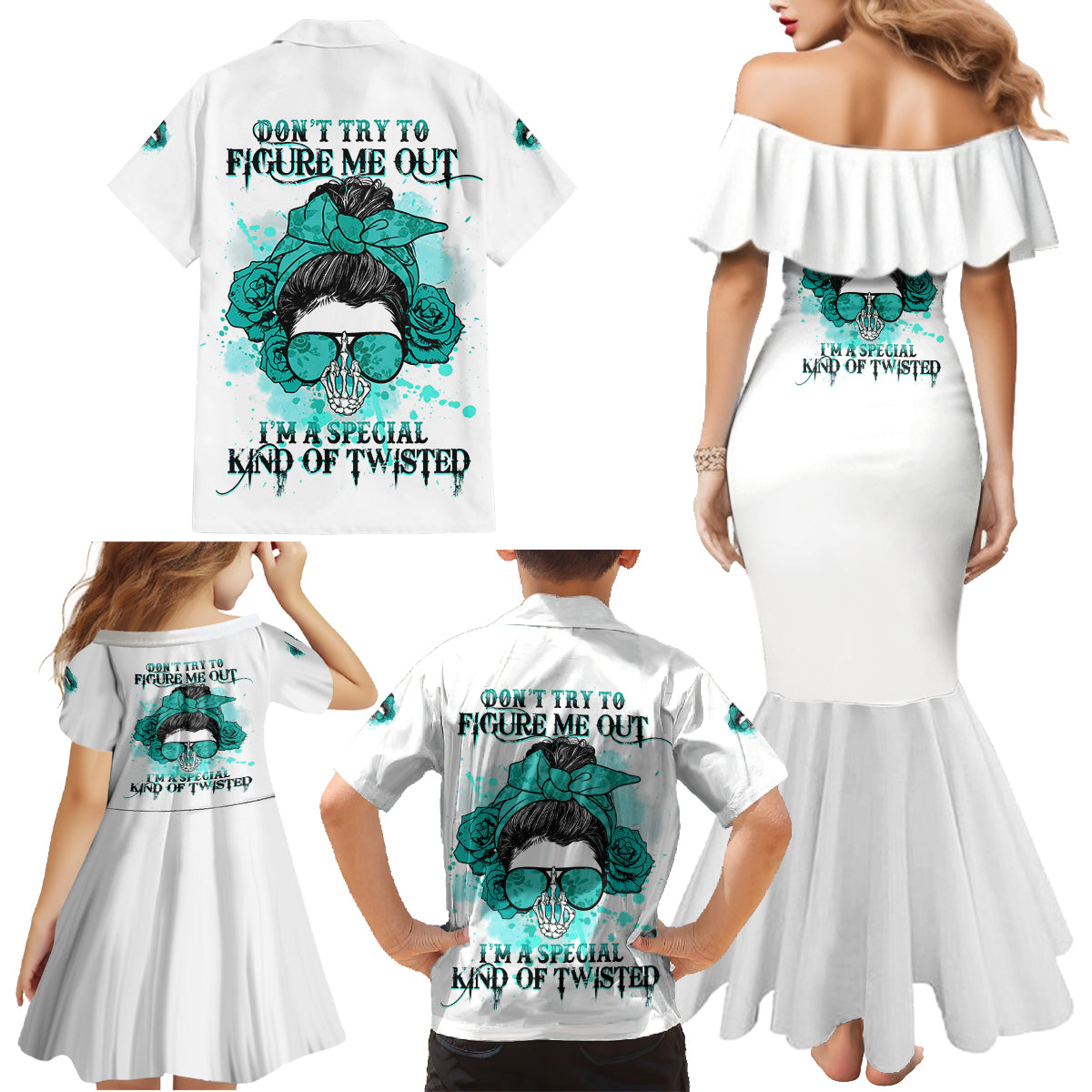 Don't Try To Figure Me Out Messy Bun Family Matching Mermaid Dress and Hawaiian Shirt - Wonder Print Shop