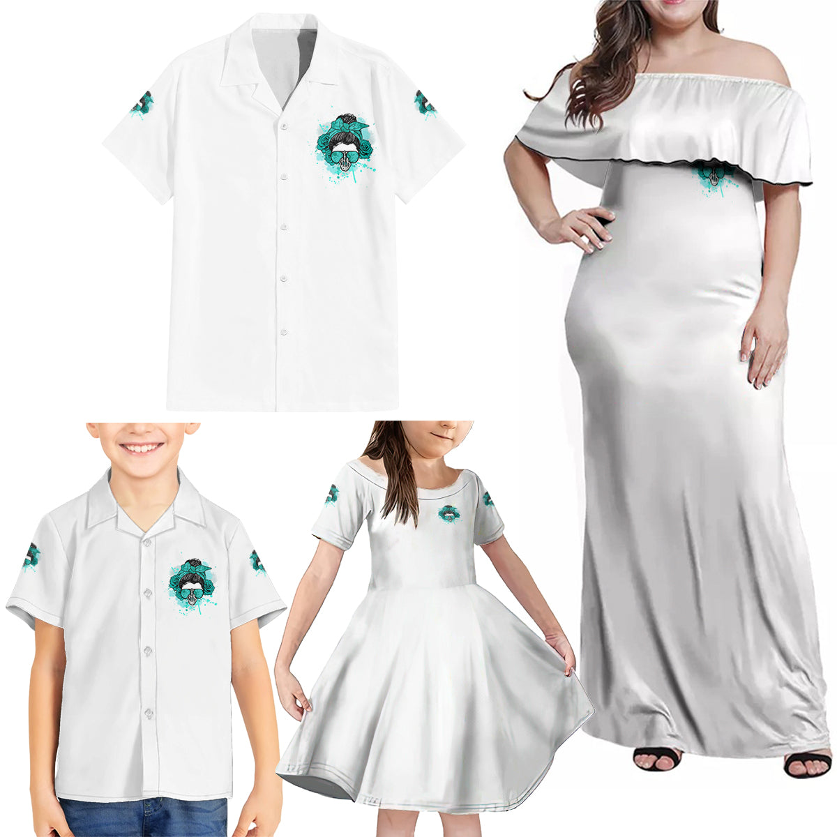 Don't Try To Figure Me Out Messy Bun Family Matching Off Shoulder Maxi Dress and Hawaiian Shirt - Wonder Print Shop