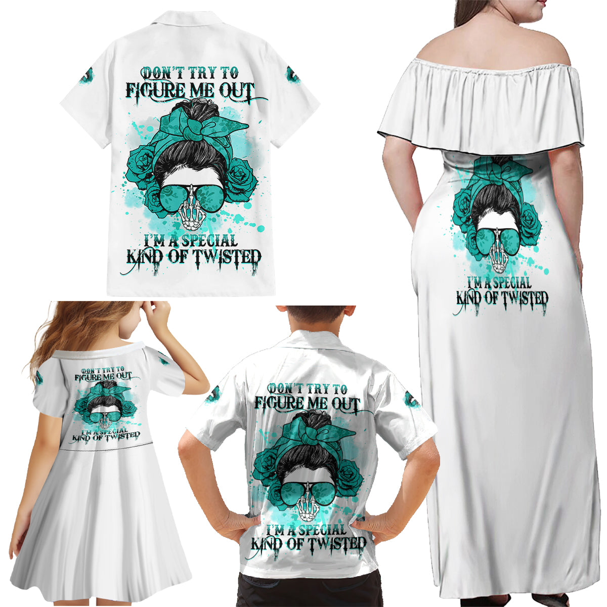 Don't Try To Figure Me Out Messy Bun Family Matching Off Shoulder Maxi Dress and Hawaiian Shirt - Wonder Print Shop