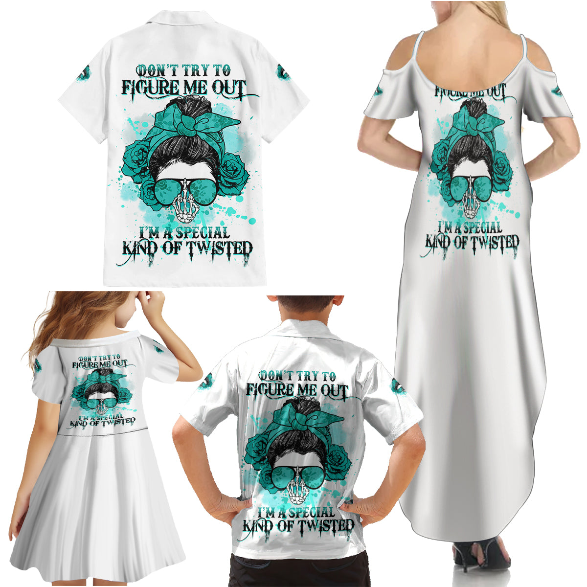 Don't Try To Figure Me Out Messy Bun Family Matching Summer Maxi Dress and Hawaiian Shirt - Wonder Print Shop