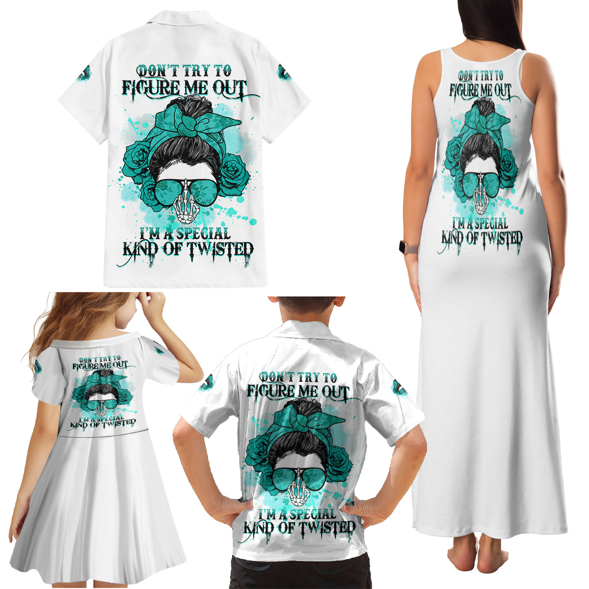 Don't Try To Figure Me Out Messy Bun Family Matching Tank Maxi Dress and Hawaiian Shirt - Wonder Print Shop