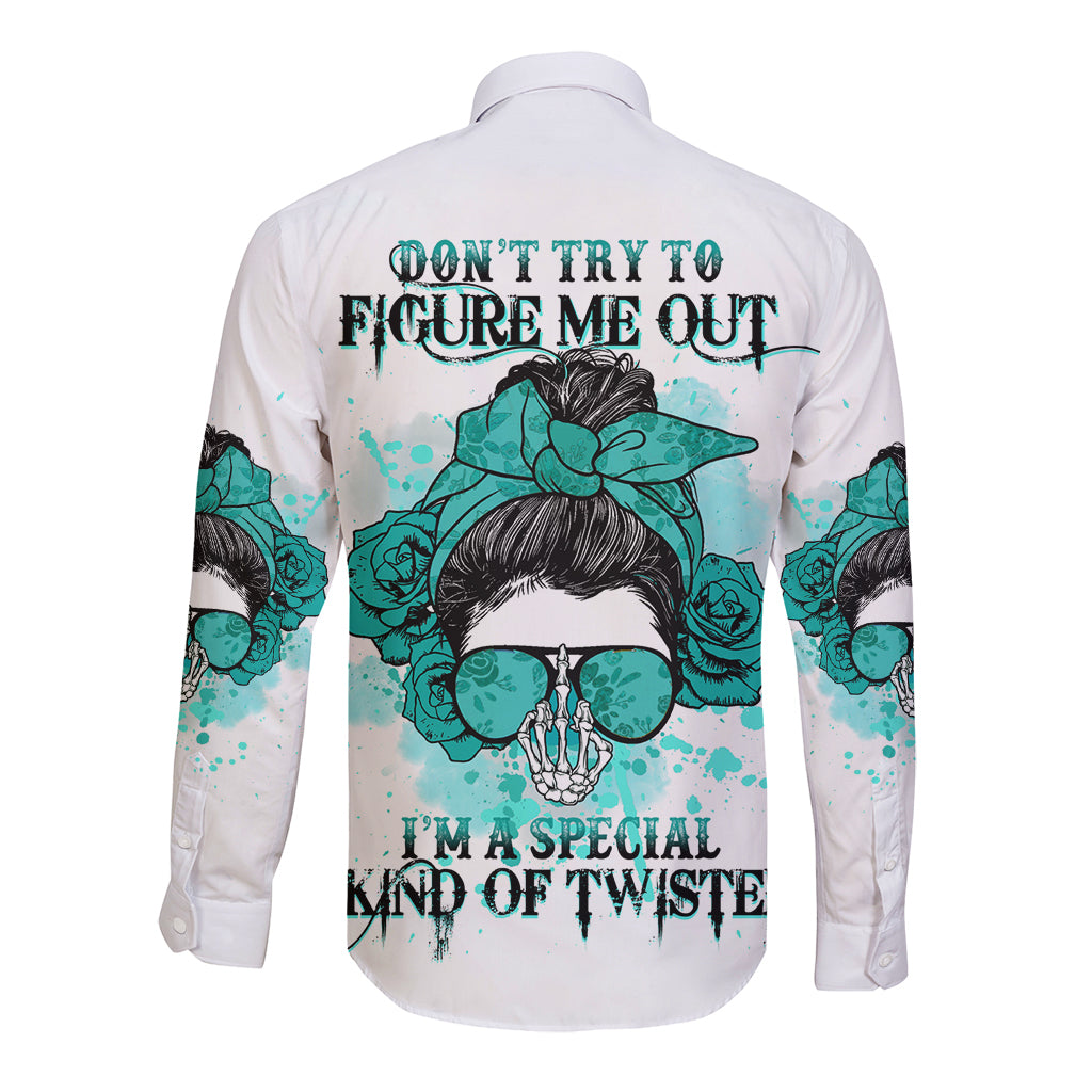 Don't Try To Figure Me Out Messy Bun Long Sleeve Button Shirt - Wonder Print Shop