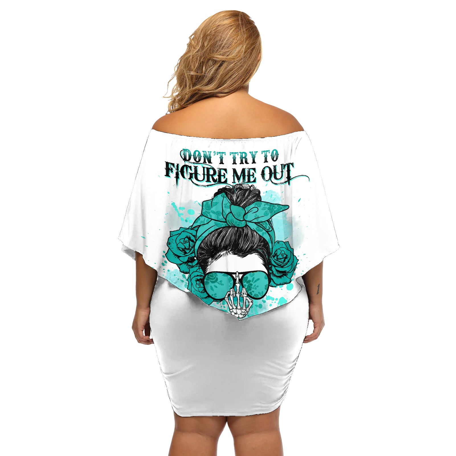 Don't Try To Figure Me Out Messy Bun Off Shoulder Short Dress - Wonder Print Shop