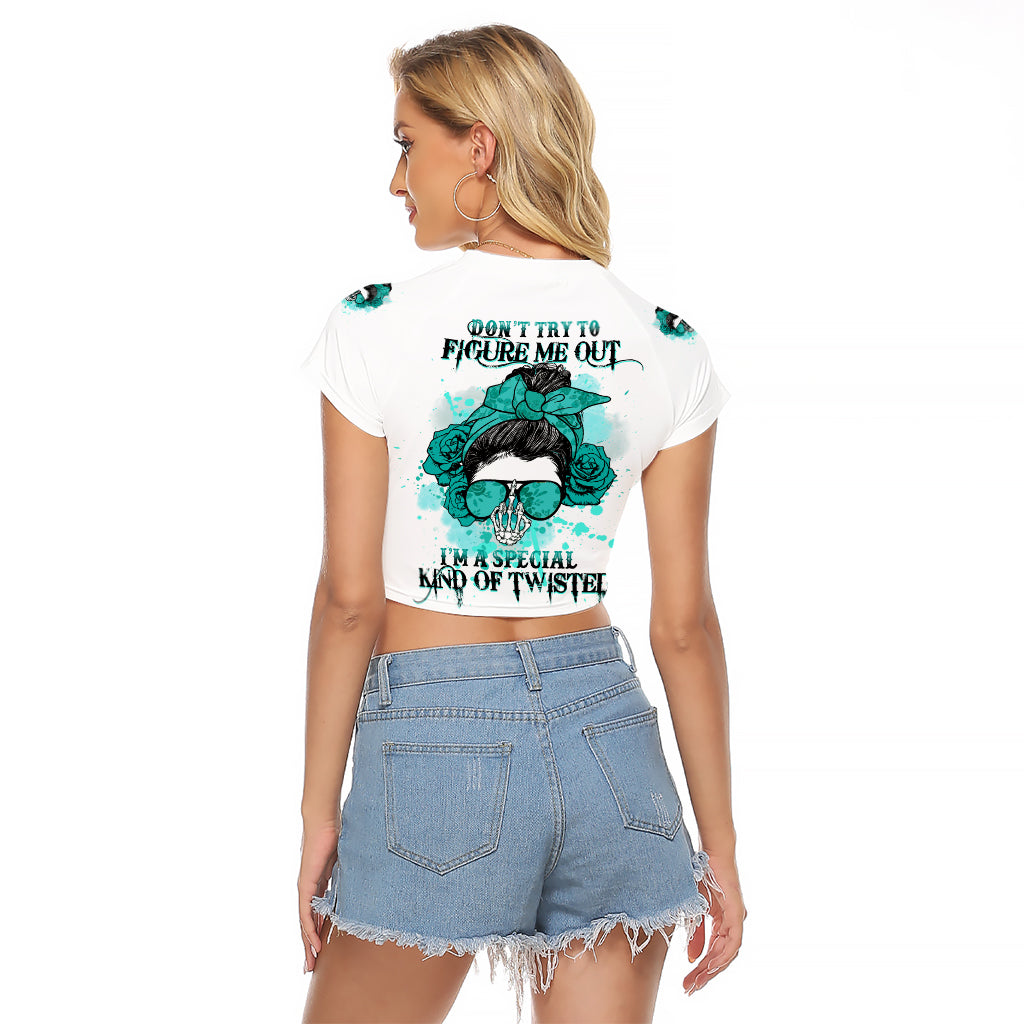 Don't Try To Figure Me Out Messy Bun Raglan Cropped T Shirt - Wonder Print Shop