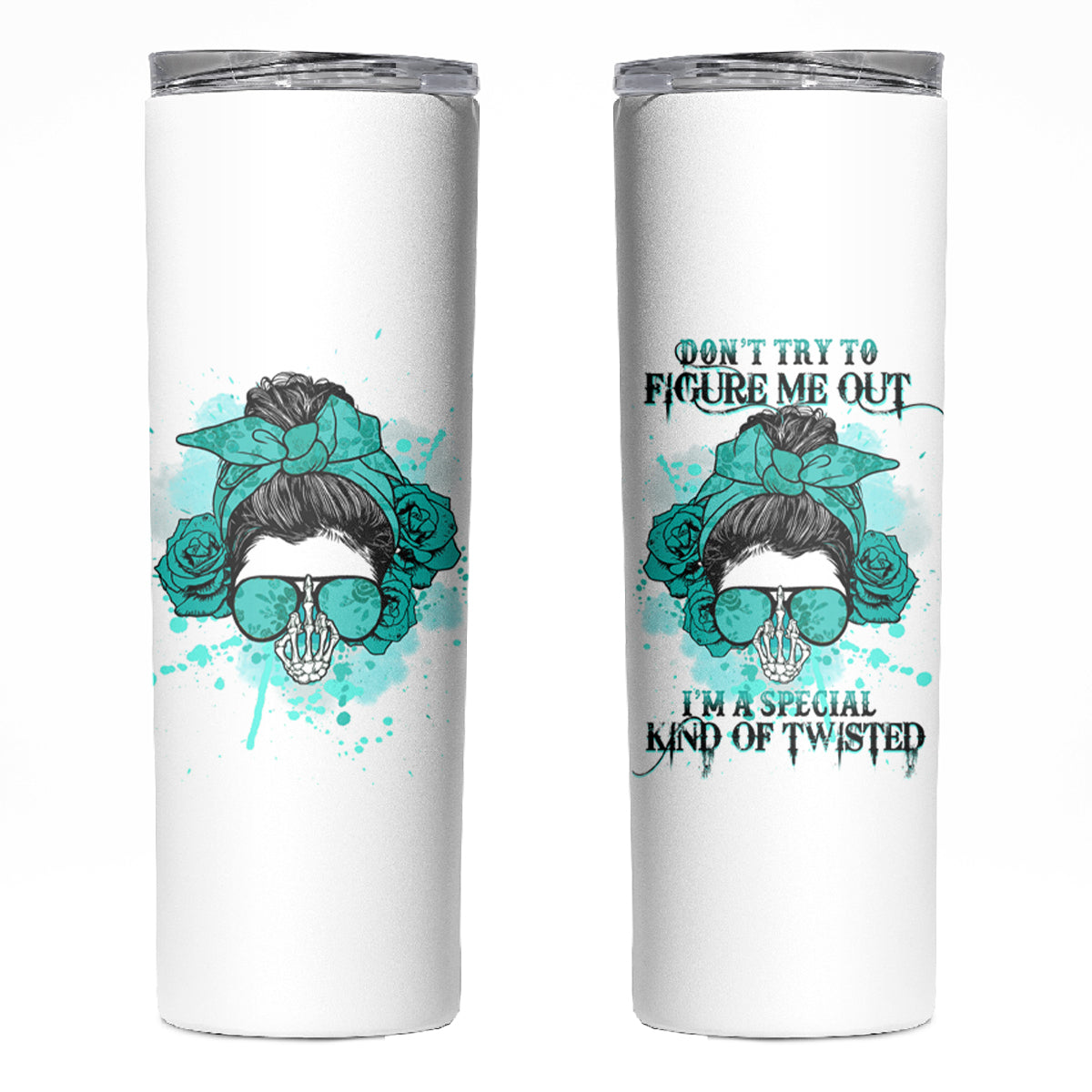 Don't Try To Figure Me Out Messy Bun Skinny Tumbler - Wonder Print Shop