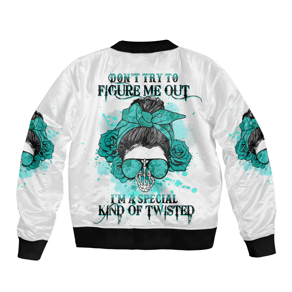 Don't Try To Figure Me Out Messy Bun Sleeve Zip Bomber Jacket - Wonder Print Shop