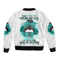 Don't Try To Figure Me Out Messy Bun Sleeve Zip Bomber Jacket - Wonder Print Shop