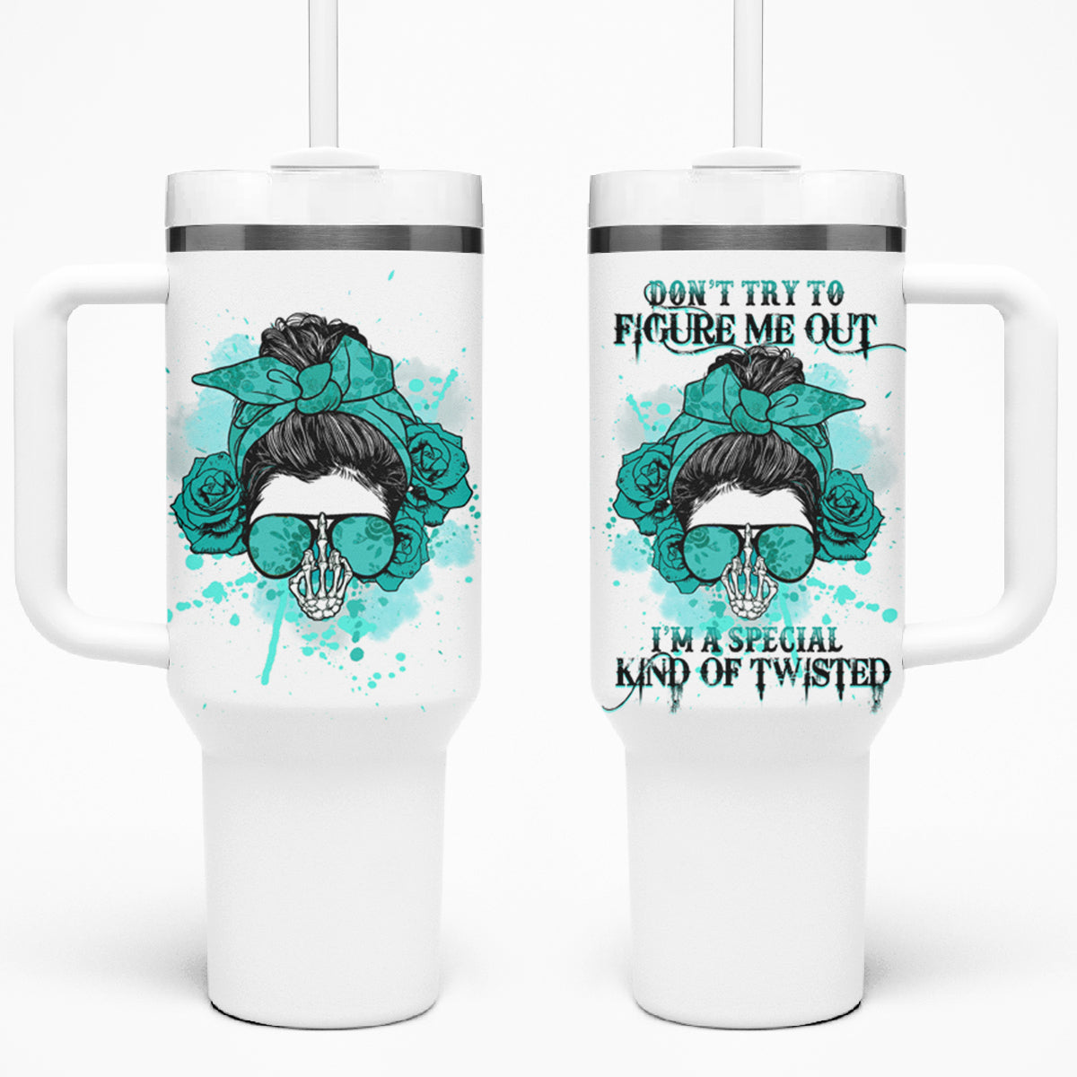 Don't Try To Figure Me Out Messy Bun Tumbler With Handle - Wonder Print Shop