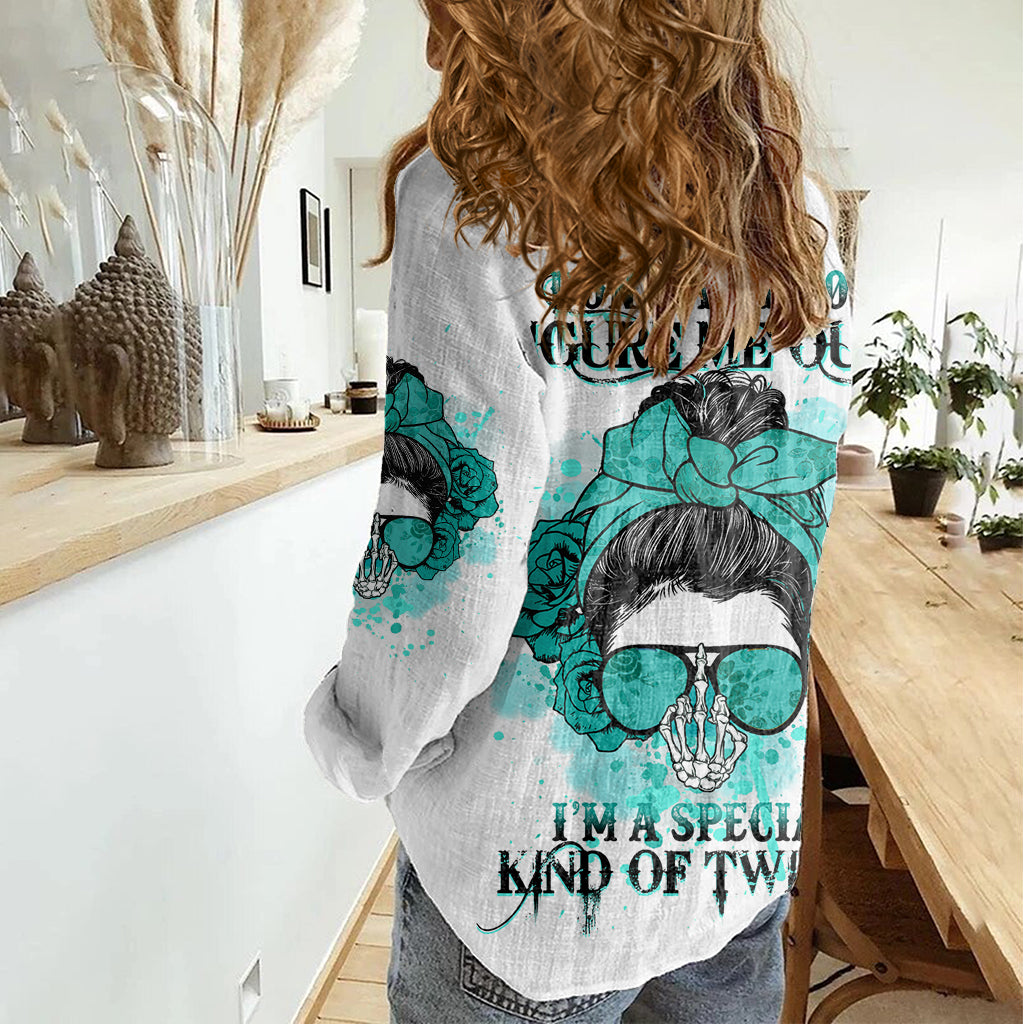 Don't Try To Figure Me Out Messy Bun Women Casual Shirt - Wonder Print Shop