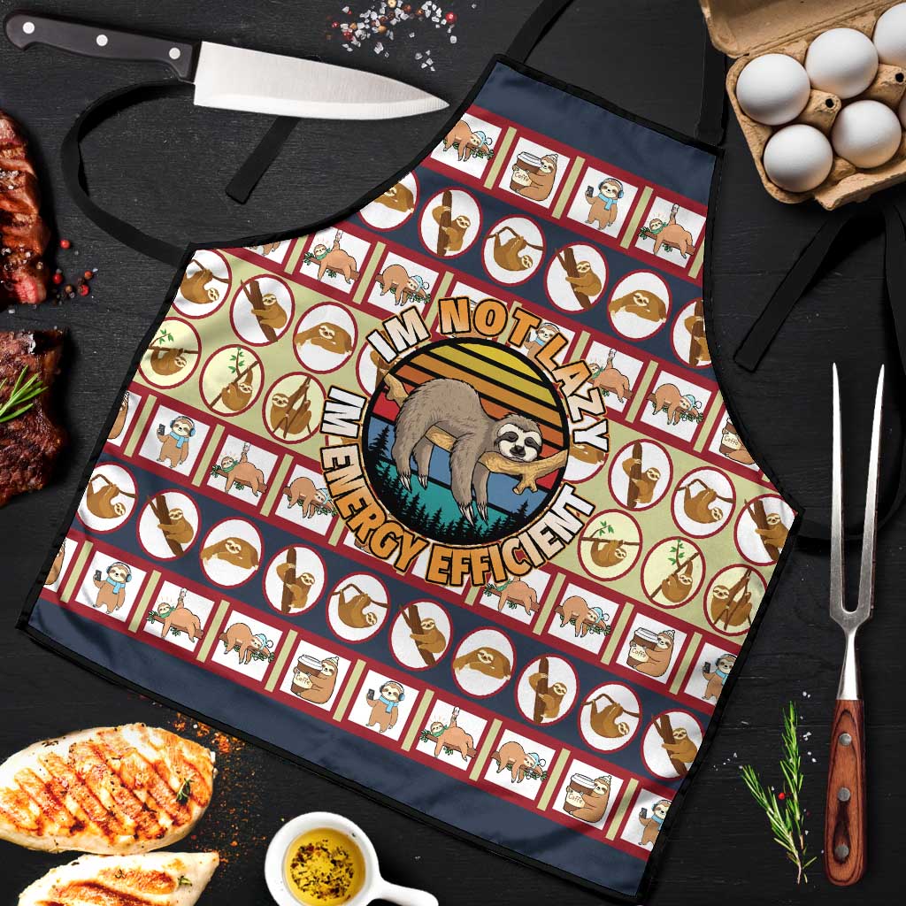 Sloth I'm Not Lazy I'm Energy Efficient Christmas Apron Xmas Holiday Patterns - Wonder Print Shop