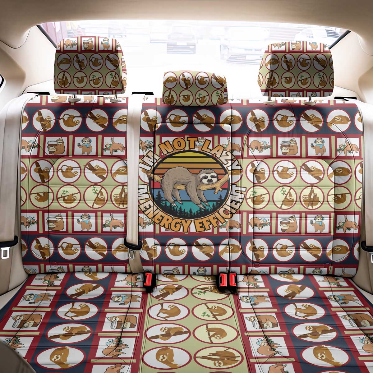 Sloth I'm Not Lazy I'm Energy Efficient Christmas Back Car Seat Cover Xmas Holiday Patterns - Wonder Print Shop