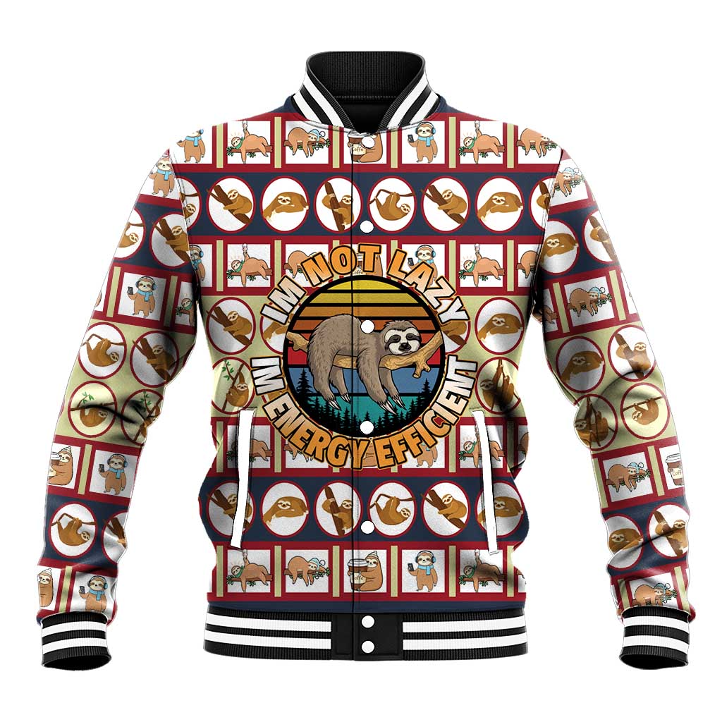 Sloth I'm Not Lazy I'm Energy Efficient Christmas Baseball Jacket Xmas Holiday Patterns - Wonder Print Shop