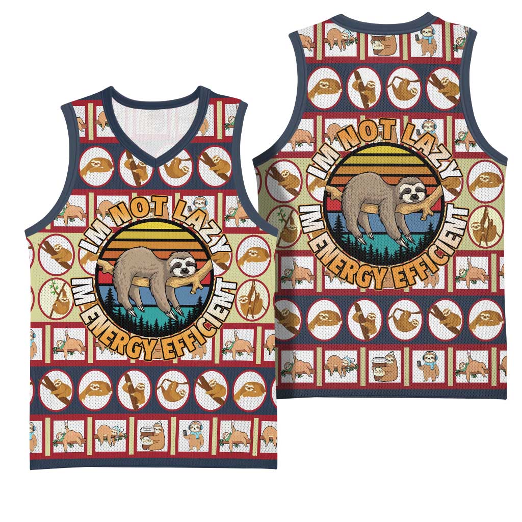 Sloth I'm Not Lazy I'm Energy Efficient Christmas Basketball Jersey Xmas Holiday Patterns - Wonder Print Shop