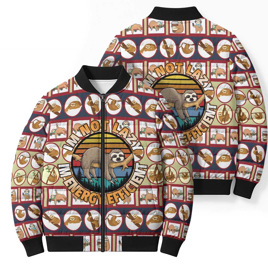Sloth I'm Not Lazy I'm Energy Efficient Christmas Bomber Puffer Jacket Xmas Holiday Patterns - Wonder Print Shop