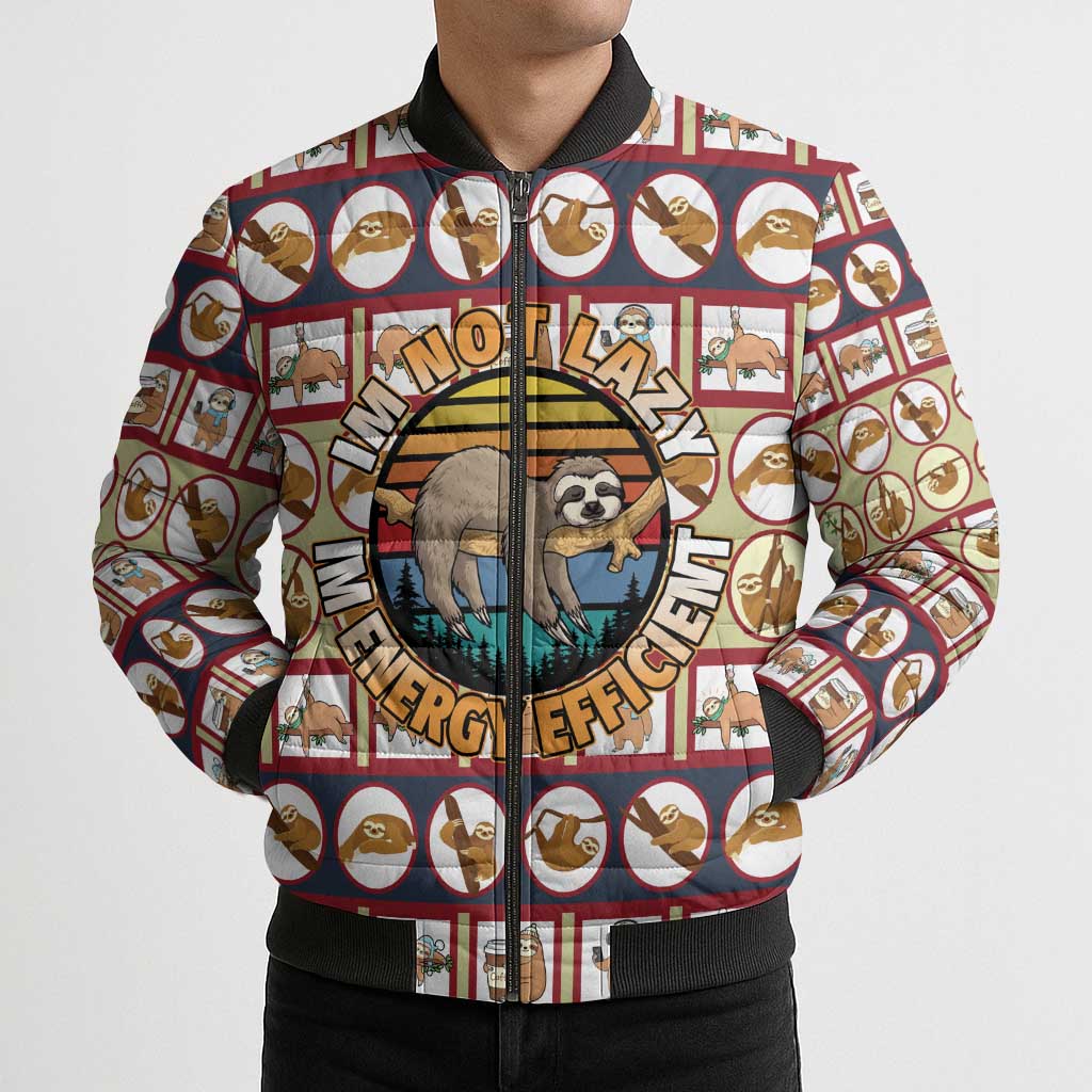 Sloth I'm Not Lazy I'm Energy Efficient Christmas Bomber Puffer Jacket Xmas Holiday Patterns - Wonder Print Shop