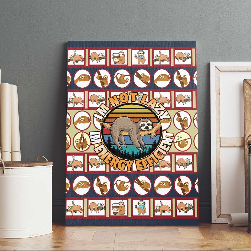 Sloth I'm Not Lazy I'm Energy Efficient Christmas Canvas Wall Art Xmas Holiday Patterns - Wonder Print Shop
