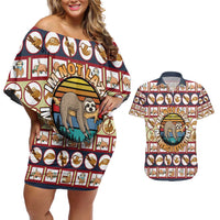 Sloth I'm Not Lazy I'm Energy Efficient Christmas Couples Matching Off Shoulder Short Dress and Hawaiian Shirt Xmas Holiday Patterns - Wonder Print Shop