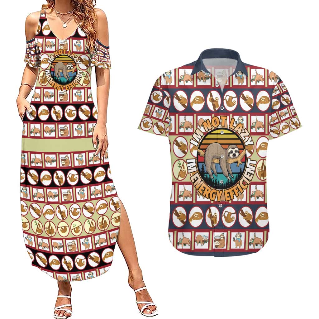 Sloth I'm Not Lazy I'm Energy Efficient Christmas Couples Matching Summer Maxi Dress and Hawaiian Shirt Xmas Holiday Patterns - Wonder Print Shop
