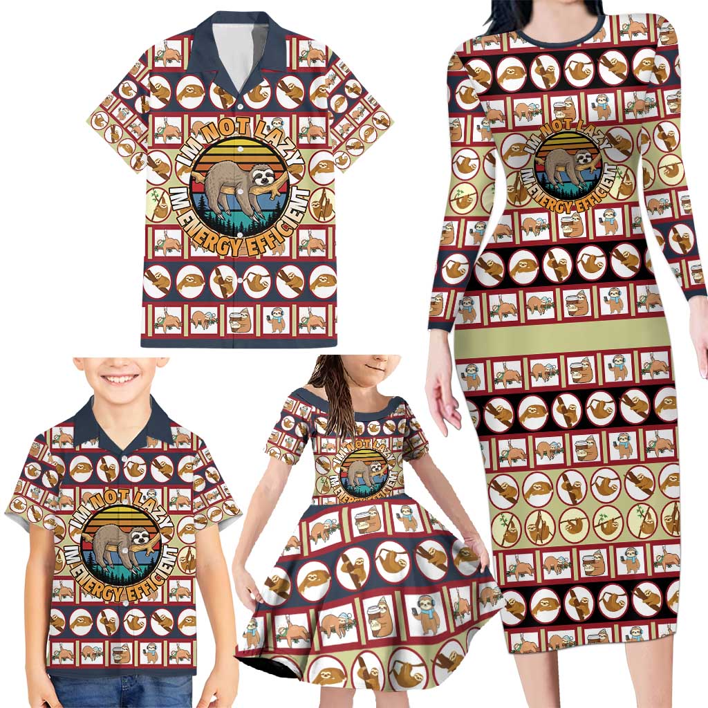 Sloth I'm Not Lazy I'm Energy Efficient Christmas Family Matching Long Sleeve Bodycon Dress and Hawaiian Shirt Xmas Holiday Patterns - Wonder Print Shop