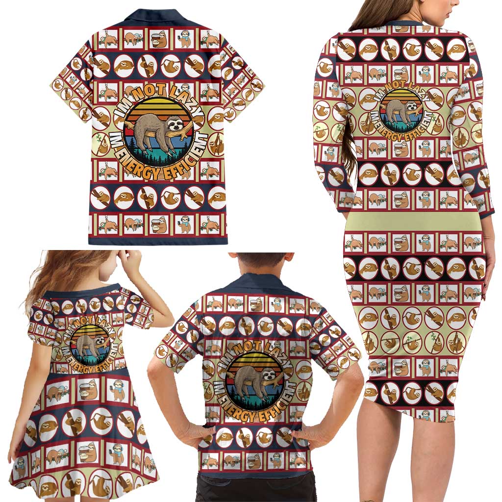 Sloth I'm Not Lazy I'm Energy Efficient Christmas Family Matching Long Sleeve Bodycon Dress and Hawaiian Shirt Xmas Holiday Patterns - Wonder Print Shop