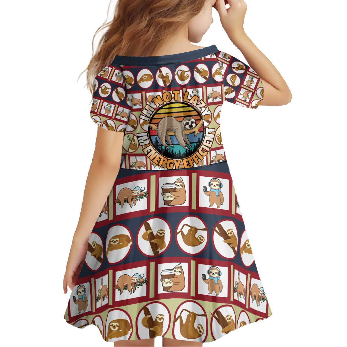 Sloth I'm Not Lazy I'm Energy Efficient Christmas Family Matching Off The Shoulder Long Sleeve Dress and Hawaiian Shirt Xmas Holiday Patterns - Wonder Print Shop