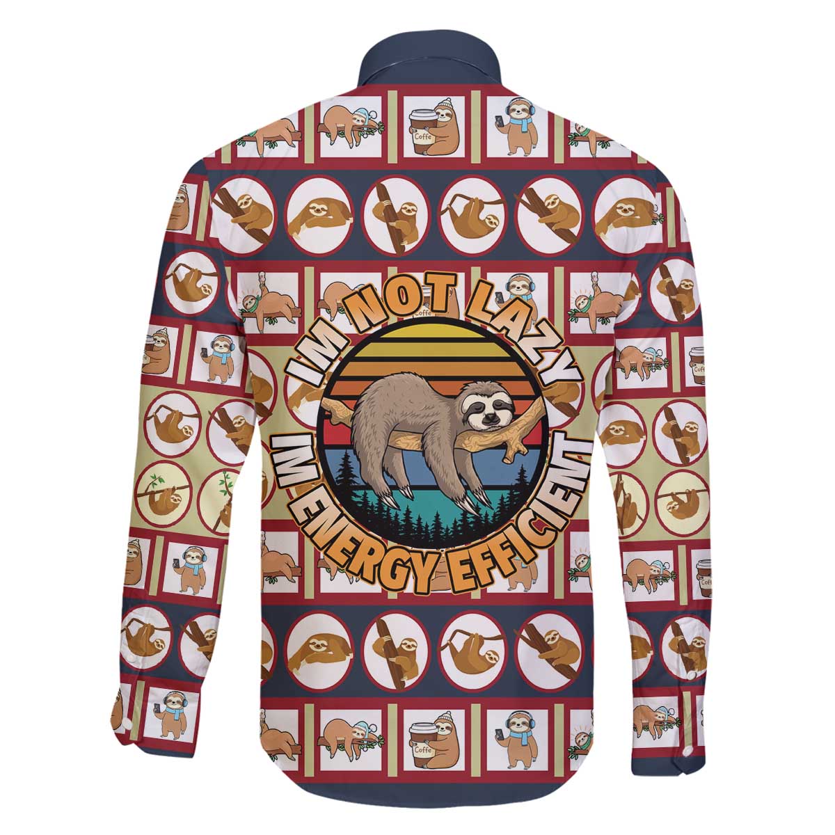 Sloth I'm Not Lazy I'm Energy Efficient Christmas Family Matching Off The Shoulder Long Sleeve Dress and Hawaiian Shirt Xmas Holiday Patterns - Wonder Print Shop