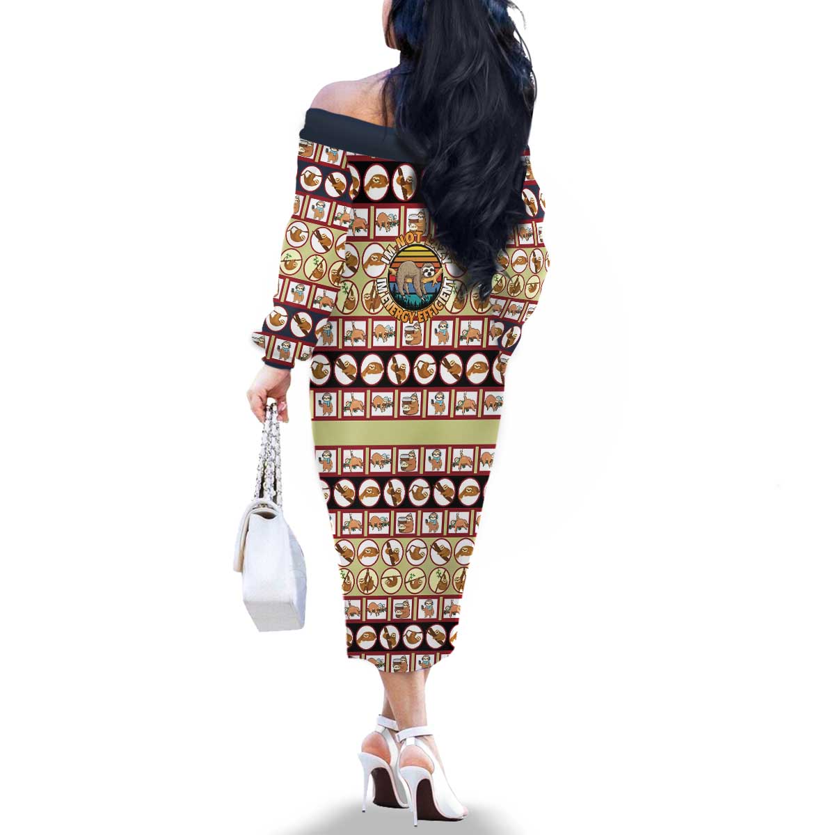 Sloth I'm Not Lazy I'm Energy Efficient Christmas Family Matching Off The Shoulder Long Sleeve Dress and Hawaiian Shirt Xmas Holiday Patterns - Wonder Print Shop