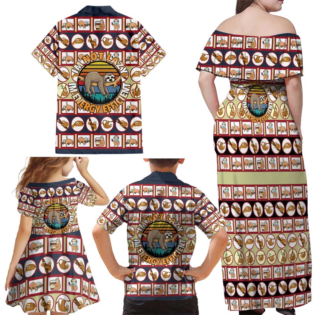 Sloth I'm Not Lazy I'm Energy Efficient Christmas Family Matching Off Shoulder Maxi Dress and Hawaiian Shirt Xmas Holiday Patterns - Wonder Print Shop
