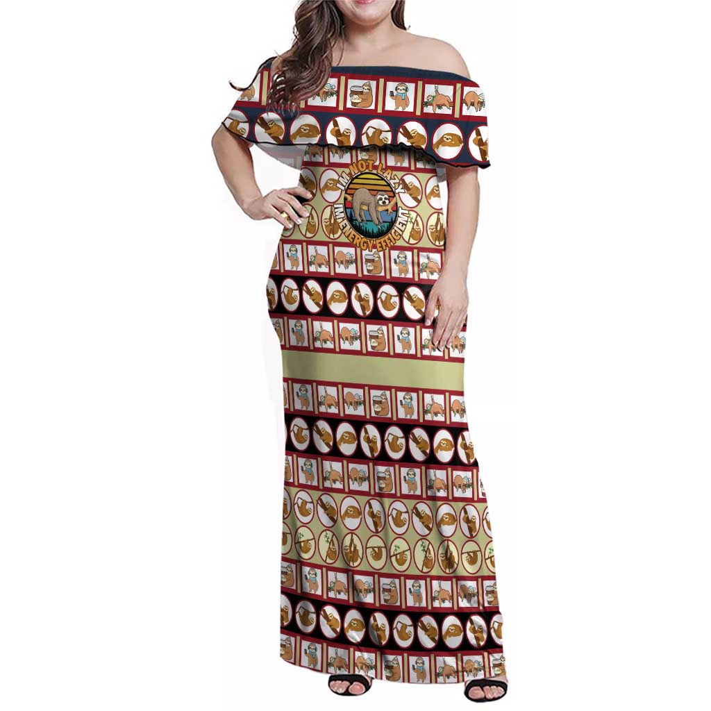 Sloth I'm Not Lazy I'm Energy Efficient Christmas Family Matching Off Shoulder Maxi Dress and Hawaiian Shirt Xmas Holiday Patterns - Wonder Print Shop