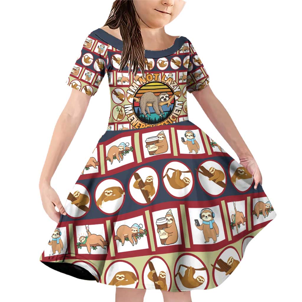 Sloth I'm Not Lazy I'm Energy Efficient Christmas Family Matching Off Shoulder Short Dress and Hawaiian Shirt Xmas Holiday Patterns - Wonder Print Shop