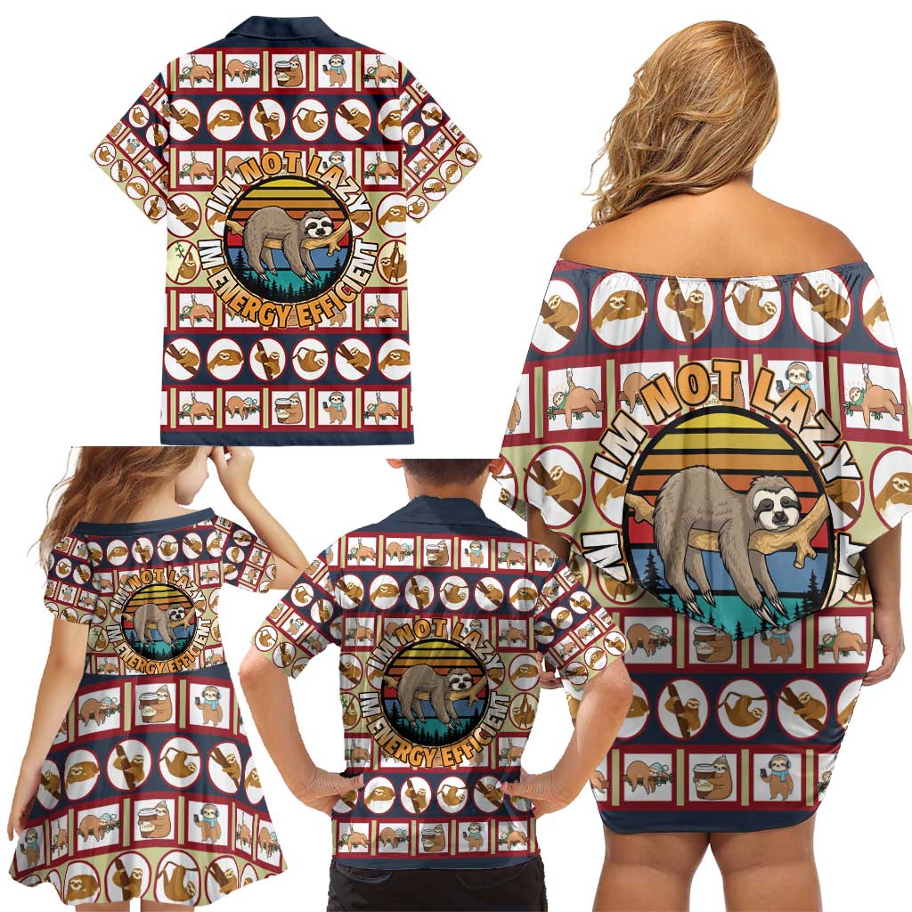 Sloth I'm Not Lazy I'm Energy Efficient Christmas Family Matching Off Shoulder Short Dress and Hawaiian Shirt Xmas Holiday Patterns - Wonder Print Shop
