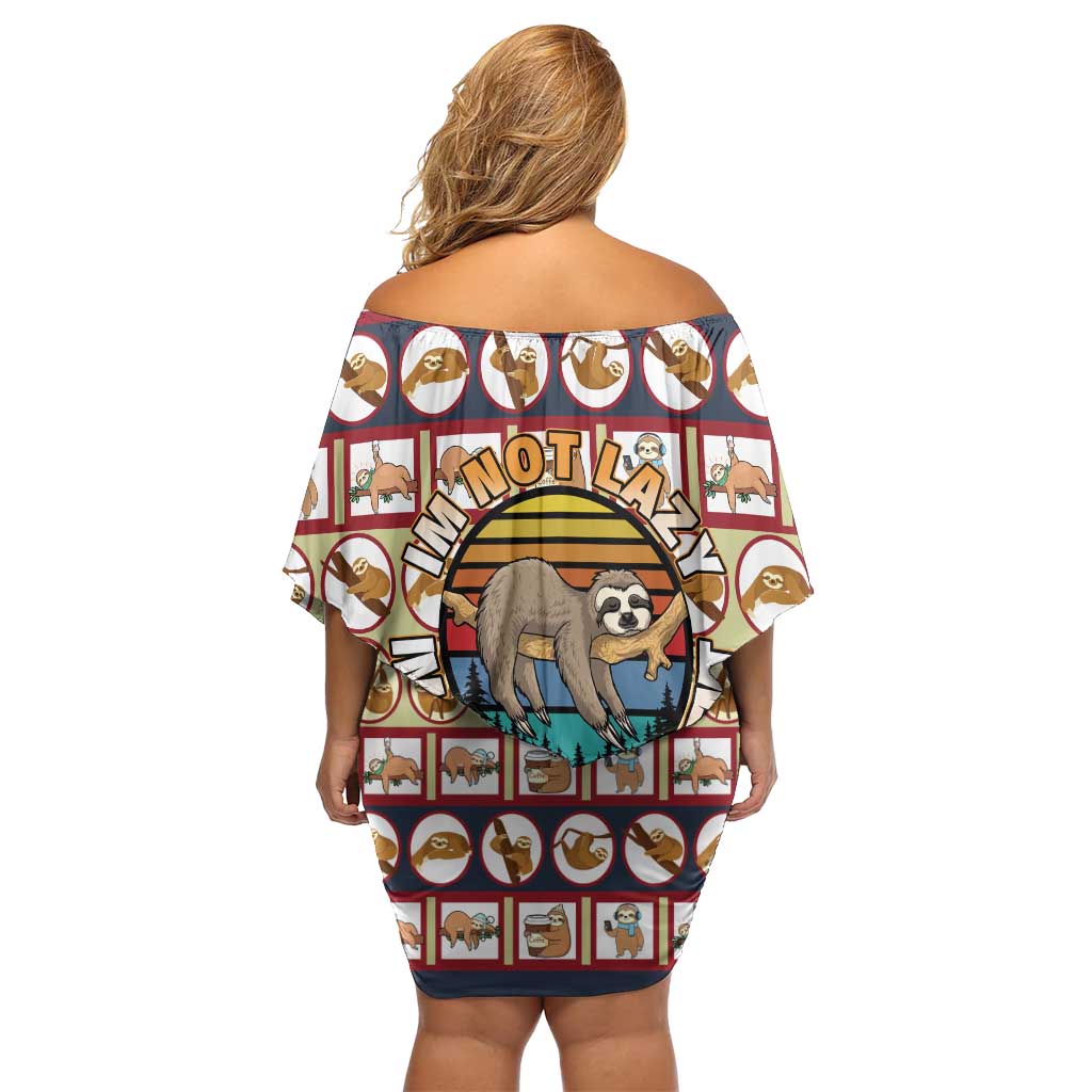 Sloth I'm Not Lazy I'm Energy Efficient Christmas Family Matching Off Shoulder Short Dress and Hawaiian Shirt Xmas Holiday Patterns - Wonder Print Shop