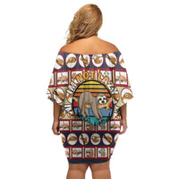 Sloth I'm Not Lazy I'm Energy Efficient Christmas Family Matching Off Shoulder Short Dress and Hawaiian Shirt Xmas Holiday Patterns - Wonder Print Shop