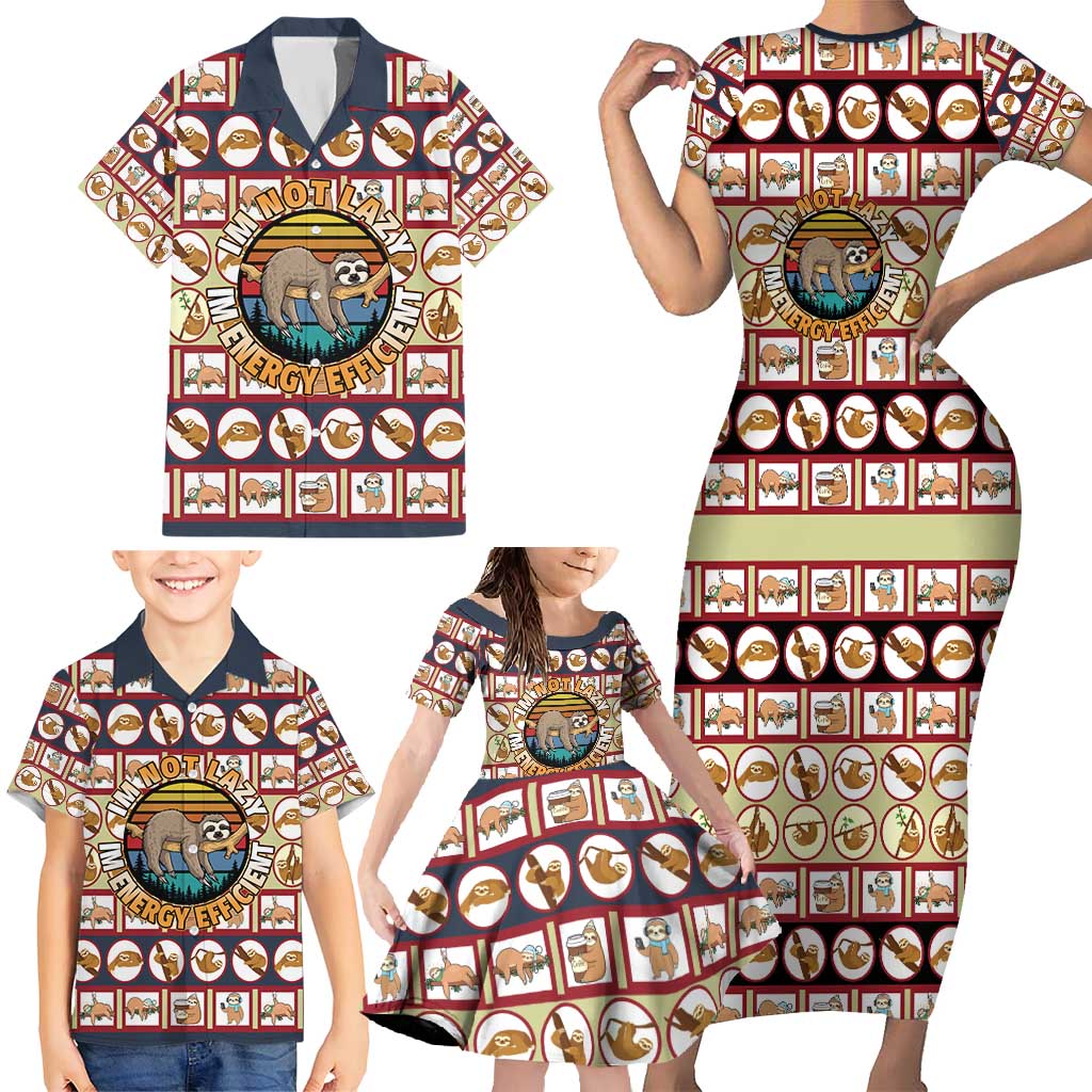 Sloth I'm Not Lazy I'm Energy Efficient Christmas Family Matching Short Sleeve Bodycon Dress and Hawaiian Shirt Xmas Holiday Patterns - Wonder Print Shop